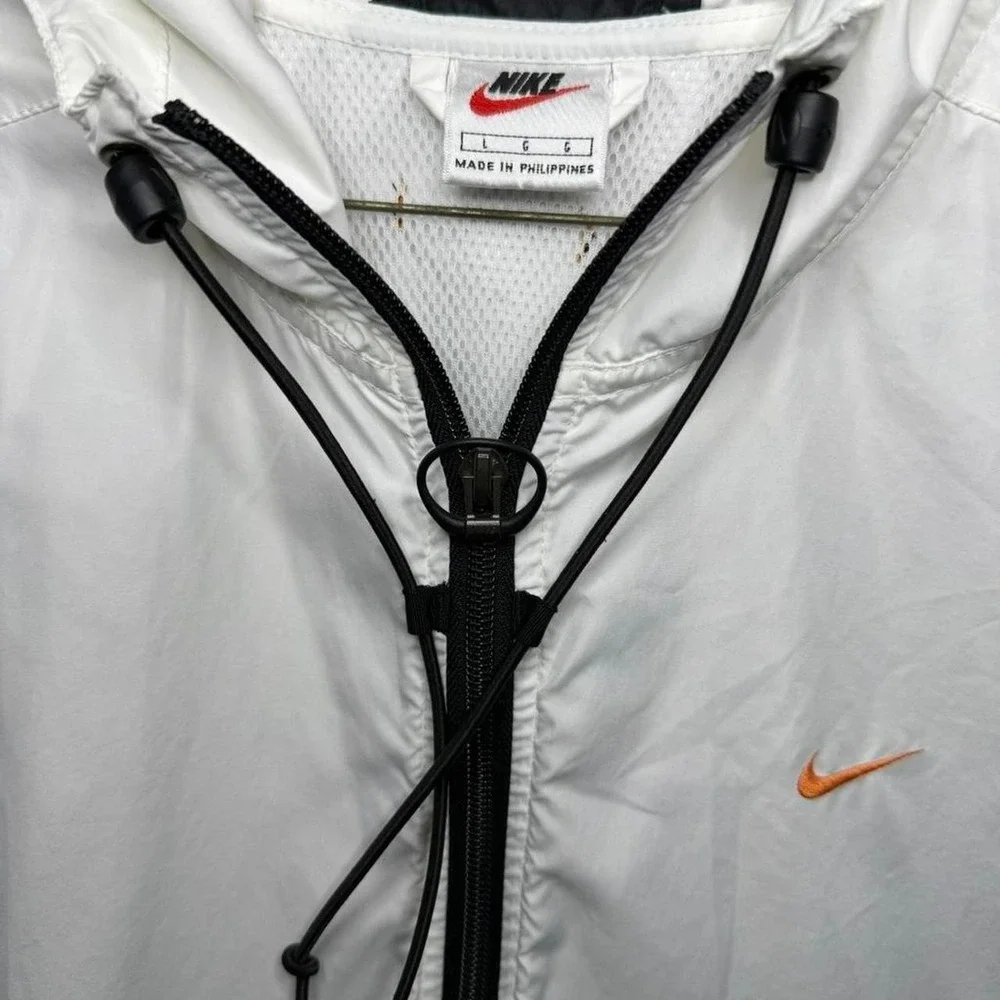 Nike Vintage Center Swoosh Pullover Windbreaker Jacket White Black Large